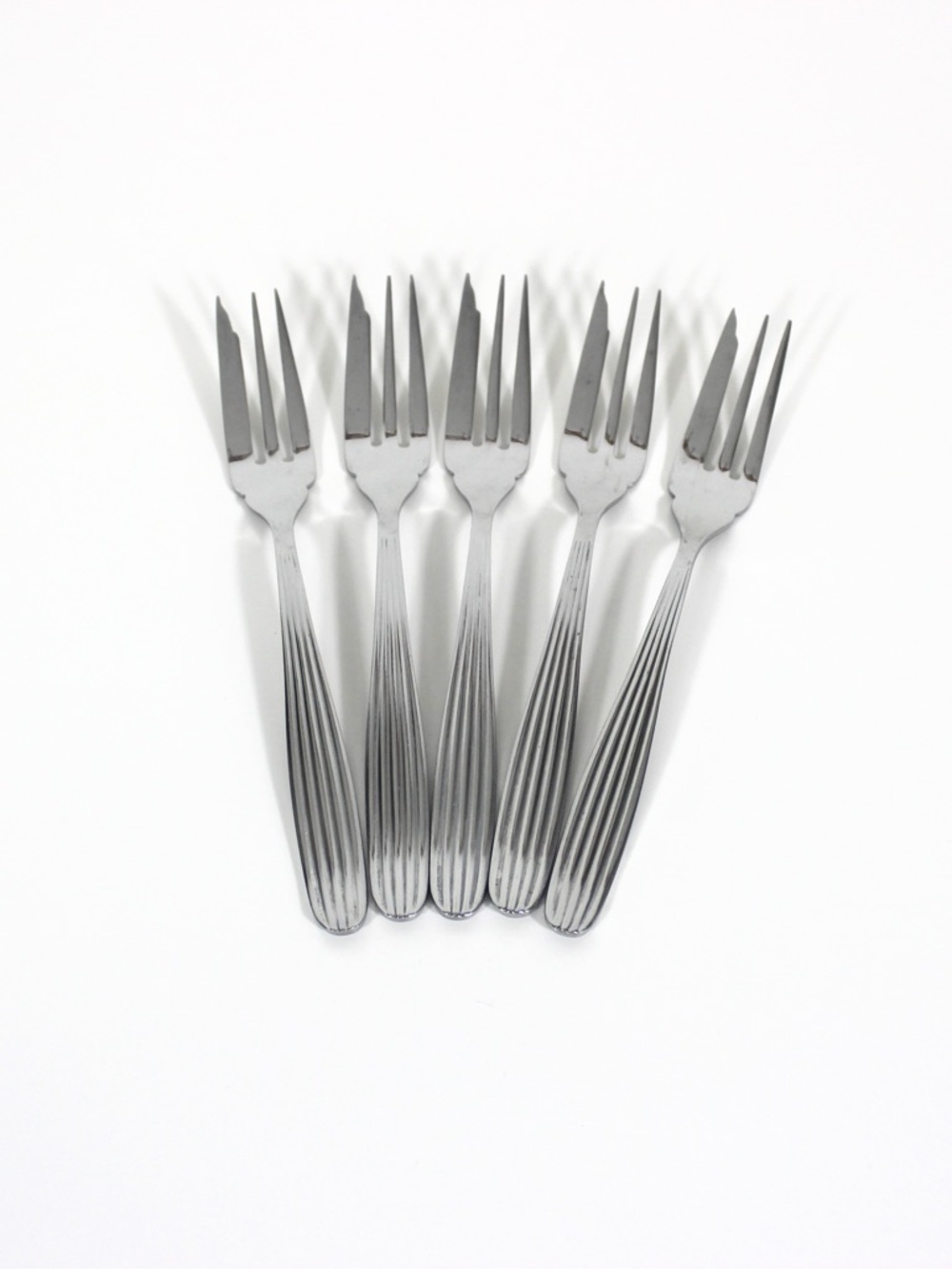 Pastry Cake Forks Mid Century Modern Vintage Stainless Steel Noritake Line Set 5
